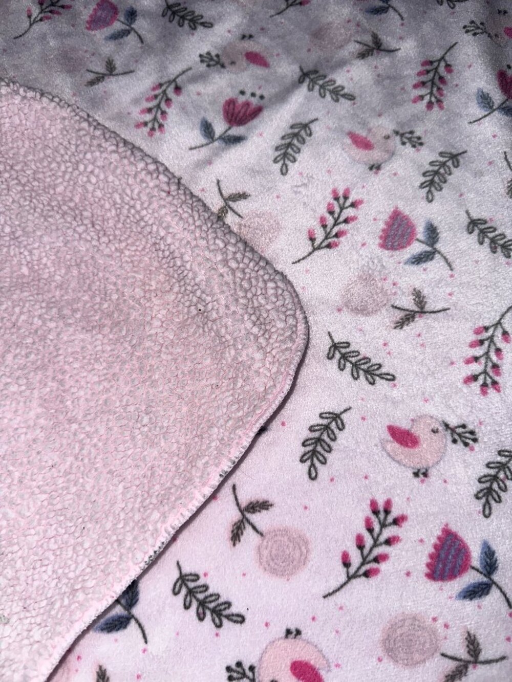 BABY Blanket CHICK PEA Pink Bird Flower Floral Leaves GIRL Velour Sherpa